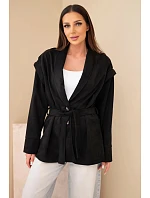 Dámský viskózový kabát s páskem a černý model 22294744 - K-Fashion