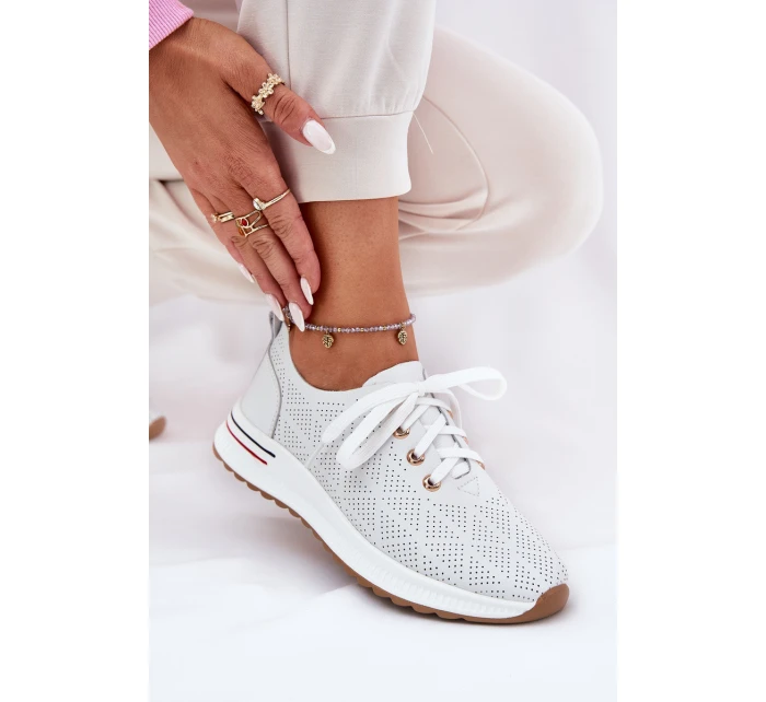 Skórzane Lekkie Półbuty Damskie Artiker 54C1758 Białe