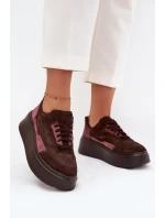 Dámské tenisky z pravé semiše na platformě model 21711179 čokoládové - Zazoo