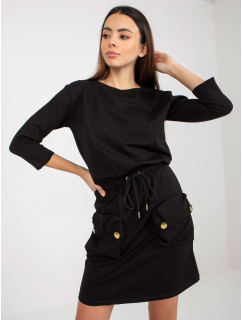 Čierne mini mikinové šaty s lemom od OCH BELLA