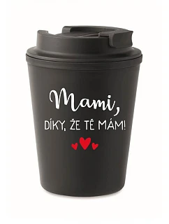 MAMI, ĎAKUJEM, ŽE ŤA MÁM! - čierny termohrnček 300 ml