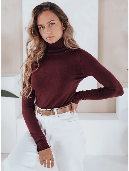 Dámsky sveter s rolákom A11 MY2490 tmavohnedý - FashionStreet