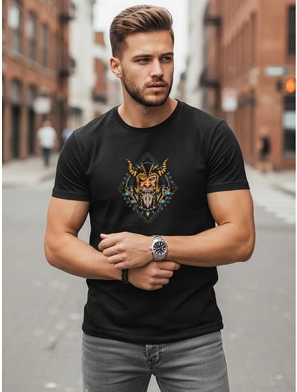 Pánske bavlnené tričko Viking black FashionStreet NX0144R