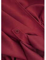 Voľný dámsky kabát v bordovej farbe s chlopňami (20536)