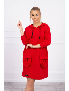 Šaty s kapucňou v červenej farbe