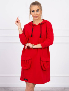 Šaty s kapucňou v červenej farbe