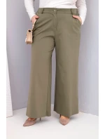 Dámské kalhoty Plus Size s širokým nohavicí a vysokým pasem khaki