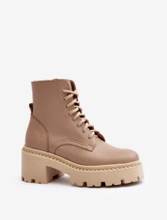 Dámské kožené botky na podpatku béžové model 21644578 - Zazoo