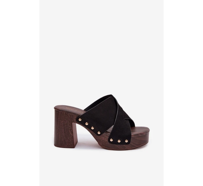 Dámské sandály na podpatku se zlatými přezkami Černé Nerelle