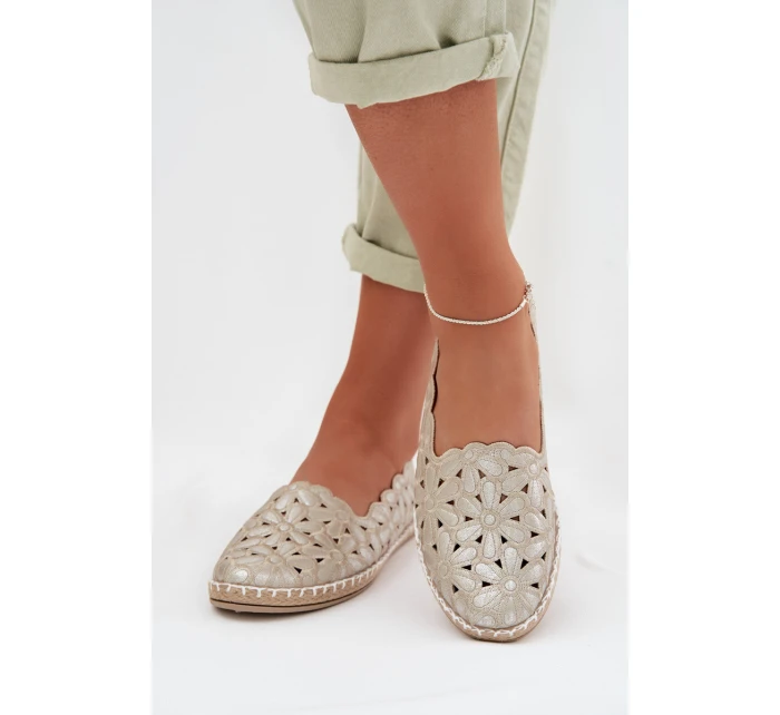 Dámské nazouvací baleríny s květinami zlaté model 22026526 - EVENTO