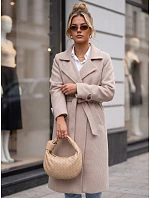Dlhý dámsky dvojradový kabát s opaskom, béžový, FashionStreet NY0805 Dlhý dámsky dvojradový kabát s opaskom, béžový, FashionStreet NY0805