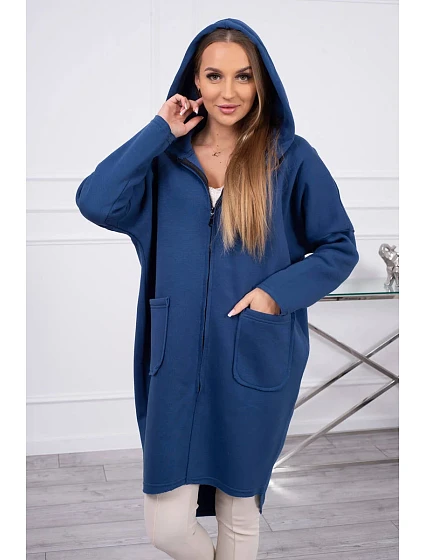 Zateplená mikina na zip s prodlouženým zadním model 18747786 džínovina - K-Fashion