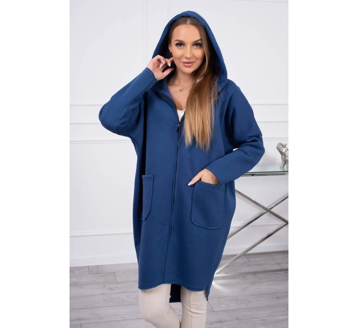 Zateplená mikina na zip s prodlouženým zadním model 18747786 džínovina - K-Fashion Zateplená mikina na zip s prodlouženým zadním model 18747786 džínovina - K-Fashion