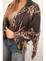 Dámská semišová bunda s leopardím vzorem a třásněmi černá Dámská semišová bunda s leopardím vzorem a třásněmi černá