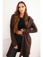 Dámska bavlnená bunda s kapucňou a predĺženou prednou časťou hnedá