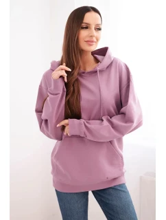Dámska mikina s kapucňou a klokaním vreckom z pletenej bavlny tmavoružovej farby