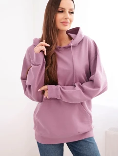 Dámska mikina s kapucňou a klokaním vreckom z pletenej bavlny tmavoružovej farby