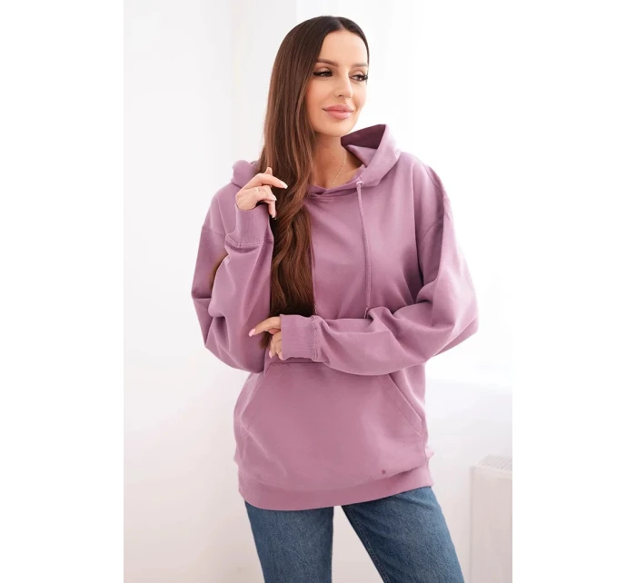 Dámska mikina s kapucňou a klokaním vreckom z pletenej bavlny tmavoružovej farby