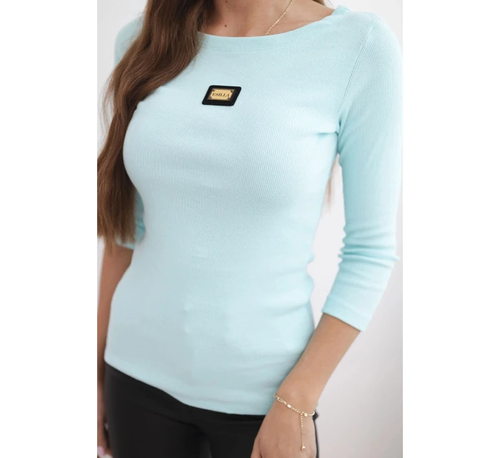 Dámská pruhovaná halenka s rukávem 3/4 a ozdobnou nášivkou mátová Dámská pruhovaná halenka s rukávem 3/4 a ozdobnou nášivkou mátová