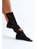 Zazoo 3437 Damskie Zamszowe Sandały Z Cholewką Na Zamek Czarne Zazoo 3437 Damskie Zamszowe Sandały Z Cholewką Na Zamek Czarne