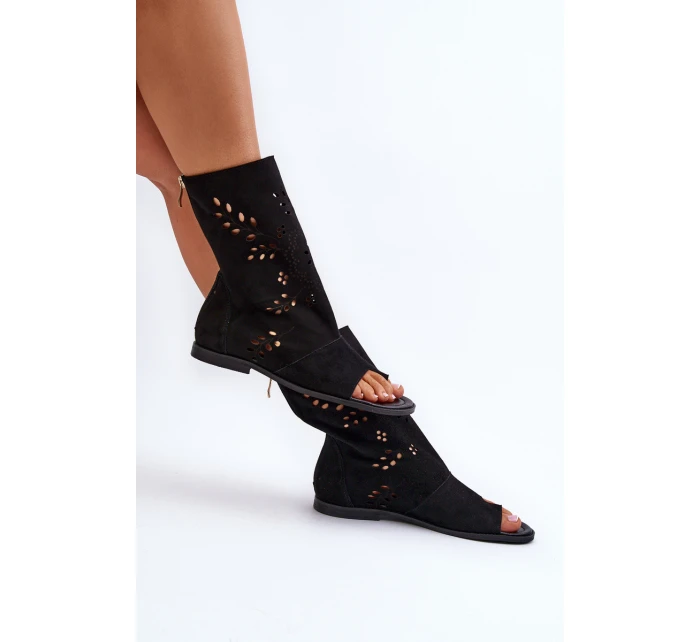 Zazoo 3437 Damskie Zamszowe Sandały Z Cholewką Na Zamek Czarne Zazoo 3437 Damskie Zamszowe Sandały Z Cholewką Na Zamek Czarne