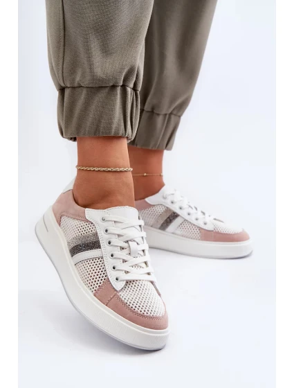 Dámske biele a ružové kožené tenisky D&A Dámske biele a ružové kožené tenisky D&A