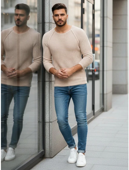 Pánsky béžový pulóver WX1578