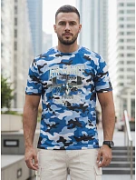 Tshirt męski klasyczny moro z nadrukiem niebieski model 22225079 - FashionStreet