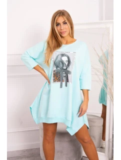 Šaty s potiskem a model 18744339 spodní částí mint - K-Fashion