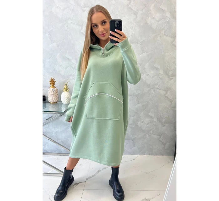 Zateplené šaty s kapucí tmavě mátové Zateplené šaty s kapucí tmavě mátové