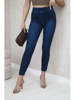 Tmavé džínsové nohavice s mašľou