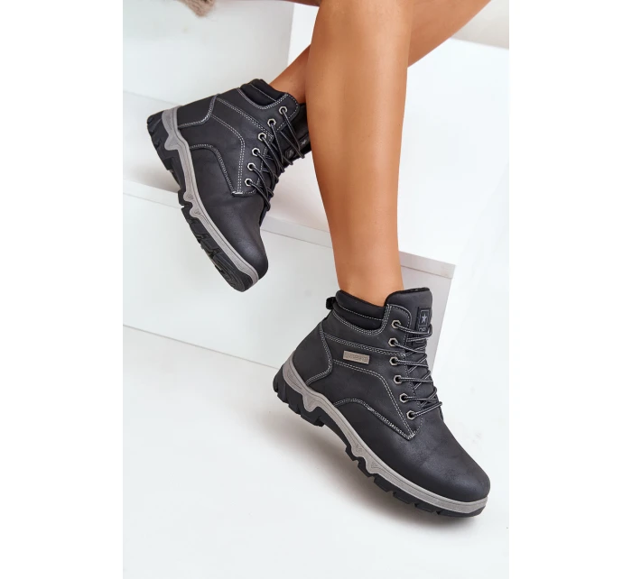 Buty Trekkingowe Męskie Ocieplane Z Eko Skóry Granatowe Neramia Buty Trekkingowe Męskie Ocieplane Z Eko Skóry Granatowe Neramia