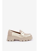 Skórzane Mokasyny Damskie Na Platformie I Płaskim Obcasie Zazoo 20191 Złote