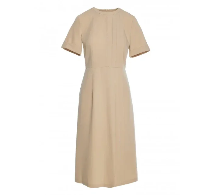 model 19647341 Šaty s řasením na boku béžové - STYLOVE model 19647341 Šaty s řasením na boku béžové - STYLOVE