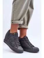 Trampki Skórzane Damskie Na Koturnie Big Star MM274005 Szare Trampki Skórzane Damskie Na Koturnie Big Star MM274005 Szare