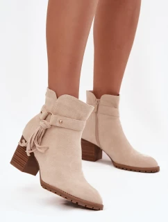 Dámské kotníkové boty na podpatku s třásněmi světle béžové model 21714364 - Boto