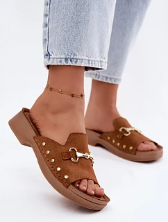 Semišové dámské pantofle model 22182191 Camel - Inblu