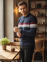 Pánsky pruhovaný tmavomodrý sveter FashionStreet WX2281