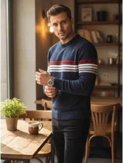 Pánsky pruhovaný tmavomodrý sveter FashionStreet WX2281