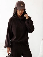 Dámská souprava z kordového úpletu s kapucí a kalhotami v čokoládové barvě FashionStreet AY1249 Dámská souprava z kordového úpletu s kapucí a kalhotami v čokoládové barvě FashionStreet AY1249