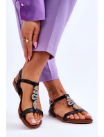 Kožené sandály s ozdobným Černá model 21619057 - S.Barski Kožené sandály s ozdobným Černá model 21619057 - S.Barski