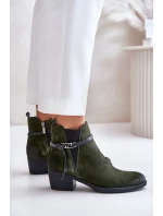 Zazoo 60478 Zamszowe Botki Na Obcasie Ocieplane Zapinane Na Zamek Ciemnozielone