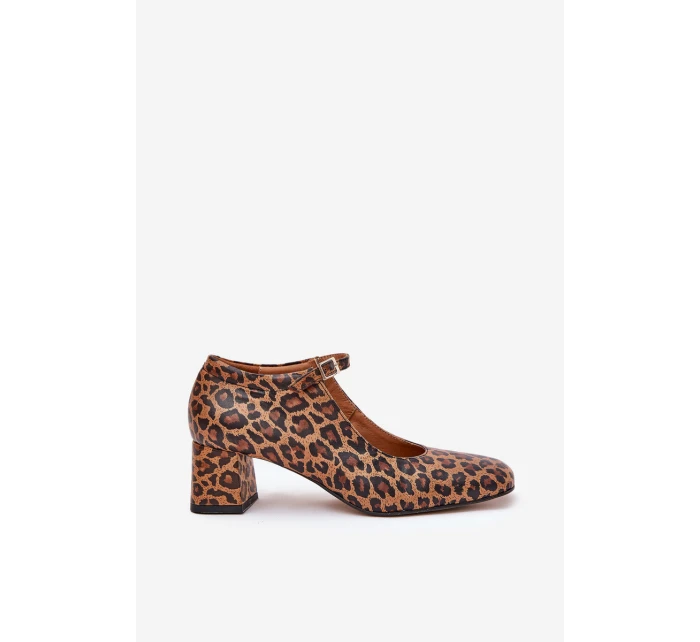 Skórzane Czółenka Na Słupku W Panterkę Laura Messi 2936 Brązowe