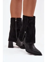 Kožené dámské kotníkové boty na sloupku s  vyhřívané  Černé model 21714685 - Maciejka