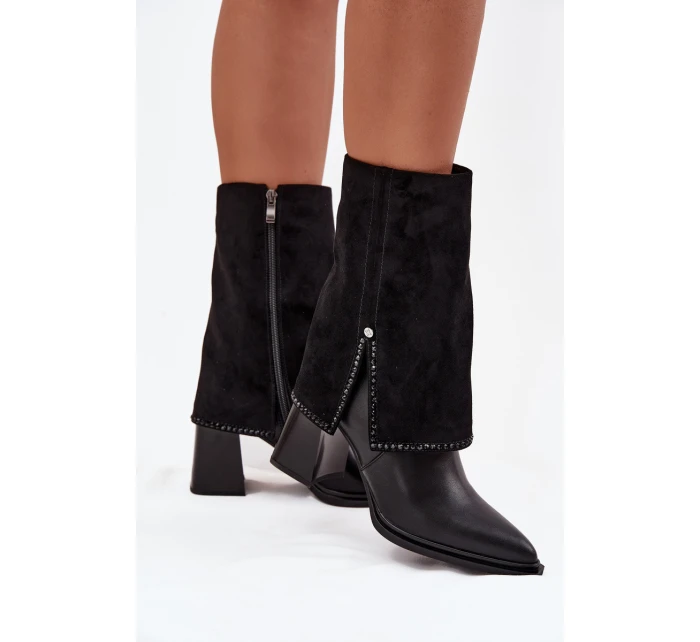 Kožené dámské kotníkové boty na sloupku s  vyhřívané  Černé model 21714685 - Maciejka