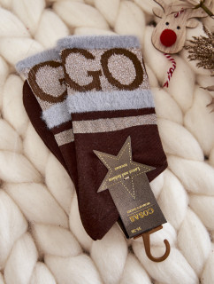 Dámske bavlnené ponožky GO-GO s kožušinou COSAS Brown