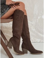 Dámské semišové kozačky na podpatku hnědé Dstreet model 21992153 - FashionStreet