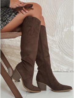 Dámské semišové kozačky na podpatku hnědé Dstreet model 21992153 - FashionStreet