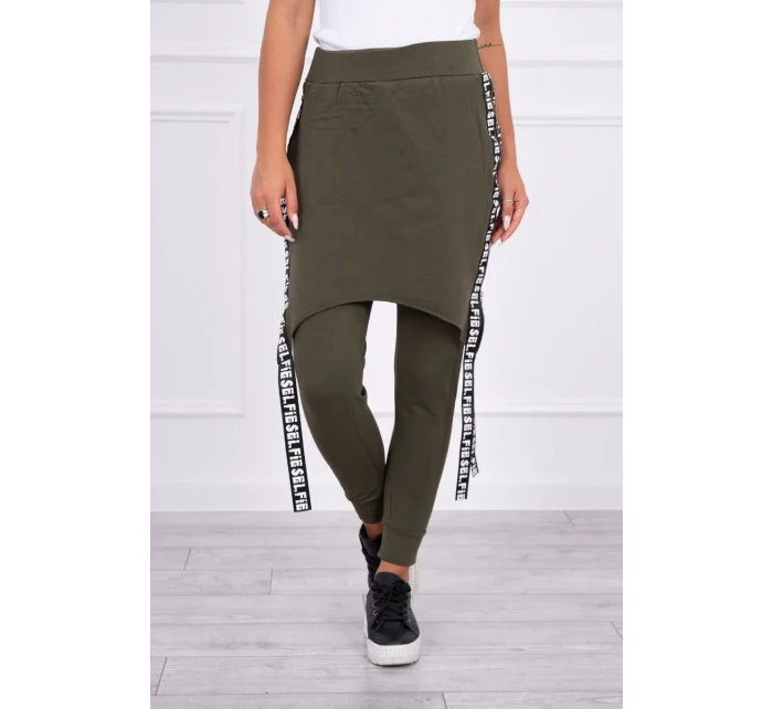 Nohavice/oblek s nápisom selfie khaki