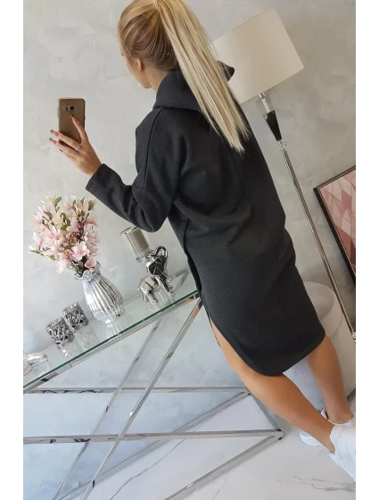 Šaty s kapucí a bočním rozparkem graphite melange Šaty s kapucí a bočním rozparkem graphite melange